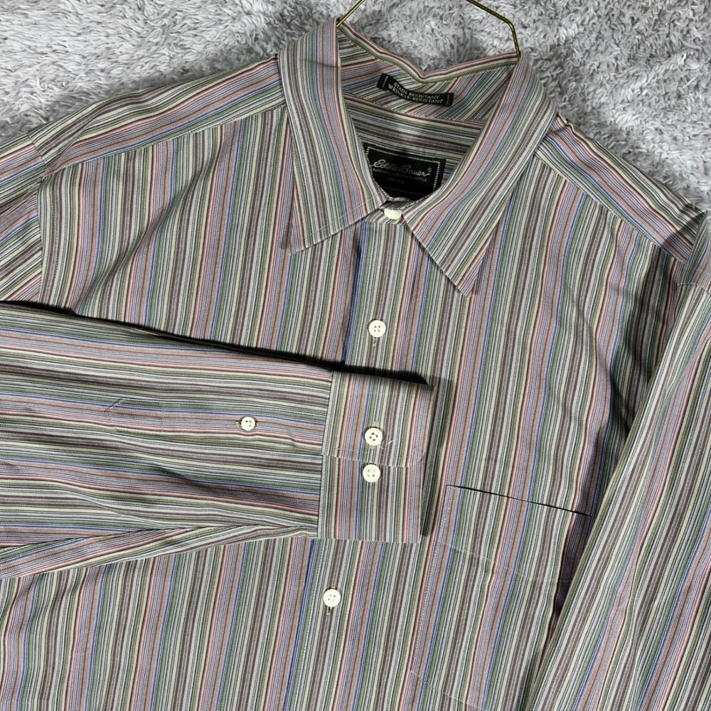 VTG Eddie Bauer Button Down Shirt Mens Large Tall Multicolor Striped Long Sleeve